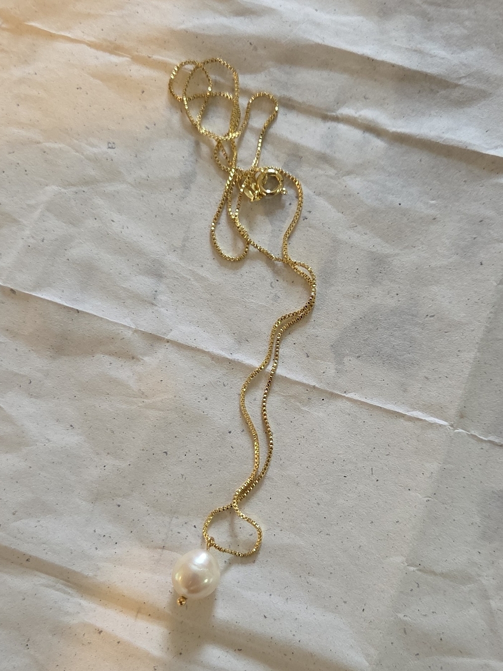 Floating Baroque Freshwater Pearl Necklace 8-10mm 24k Gold Plated Box Chain 18in - Picture 2 of 7